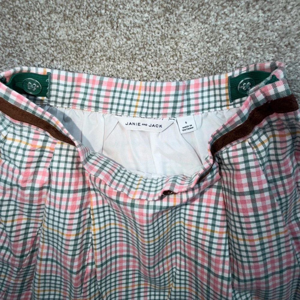 Janie and Jack Girls Equestrian Inspired Plaid Pleated Skirt Velvet‎ Trim Size 5